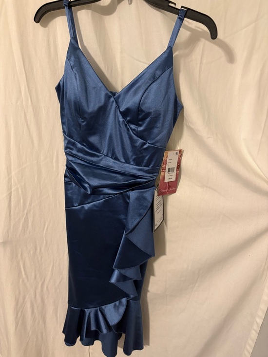 Emerald Sundae Dresses & Skirts - Emerald Sundae Blue Satin Ruffle Midi Dress